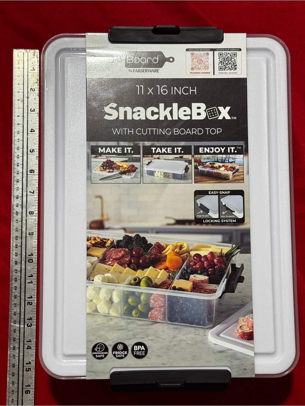 Farberware SnackleBox Food Storage Container with White Lid and Black Clips